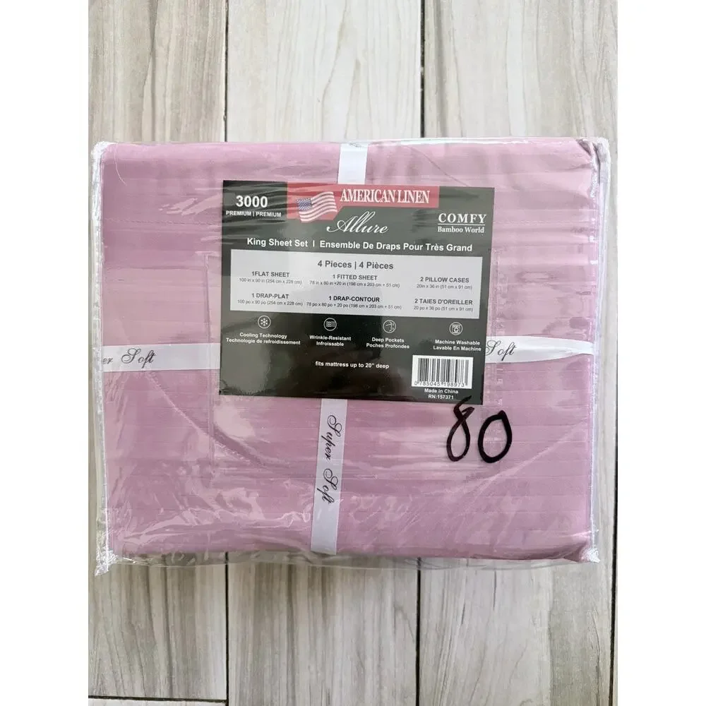 Allure Bamboo World Sheet Set In a Lavender/Pink Color King Size New